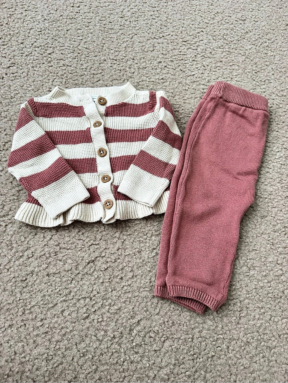 Carter's Baby 2-Piece Striped Cardigan & Pant Set Pink & Cream 9M